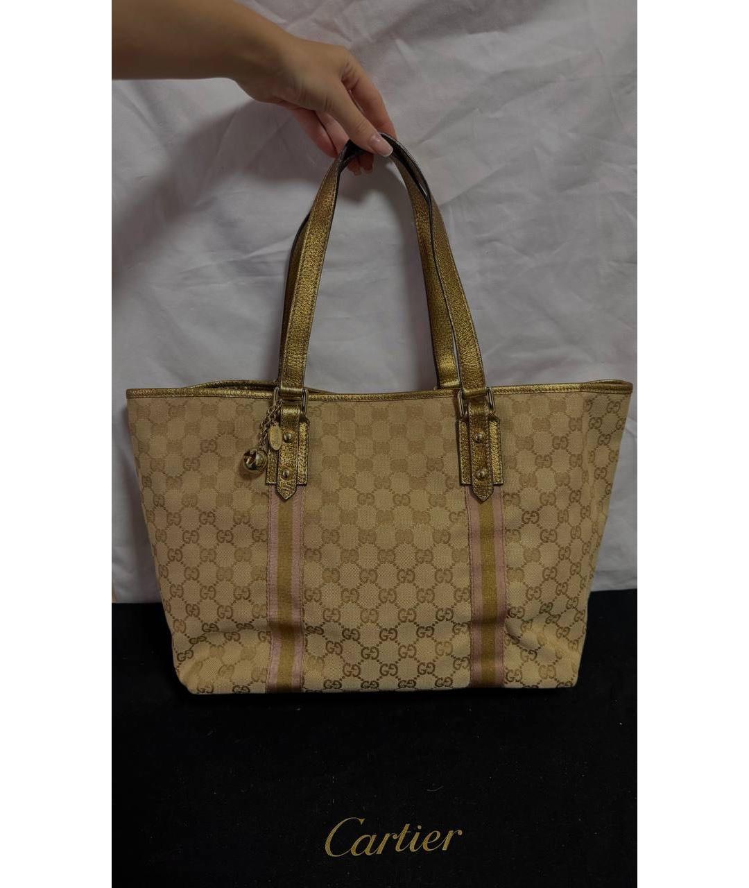 GUCCI Золотая тканевая сумка тоут, фото 6