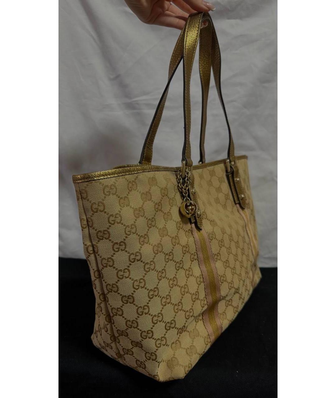 GUCCI Золотая тканевая сумка тоут, фото 2