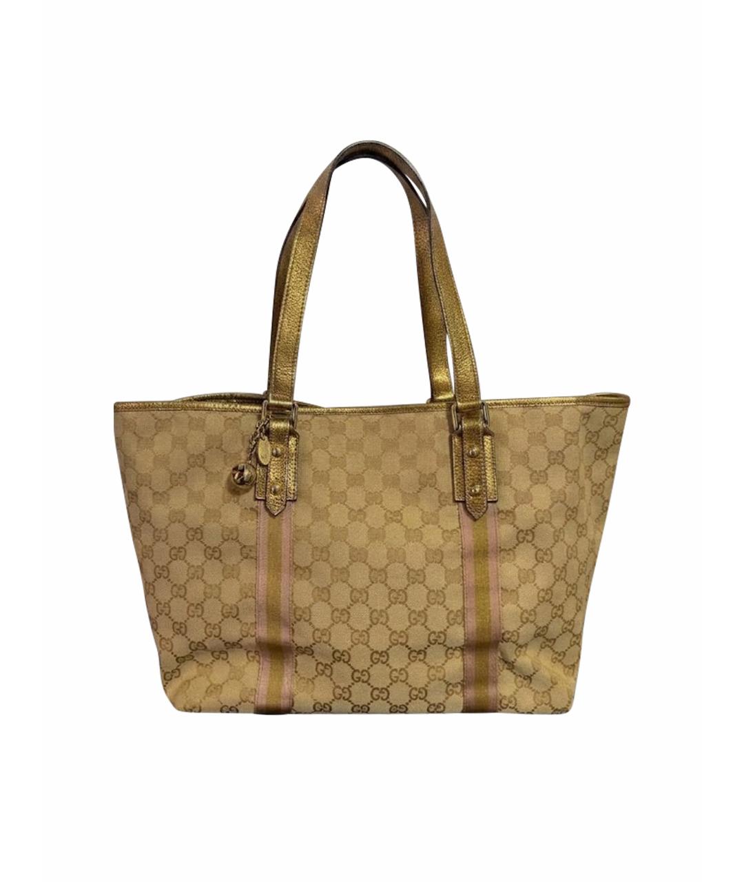 GUCCI Золотая тканевая сумка тоут, фото 1