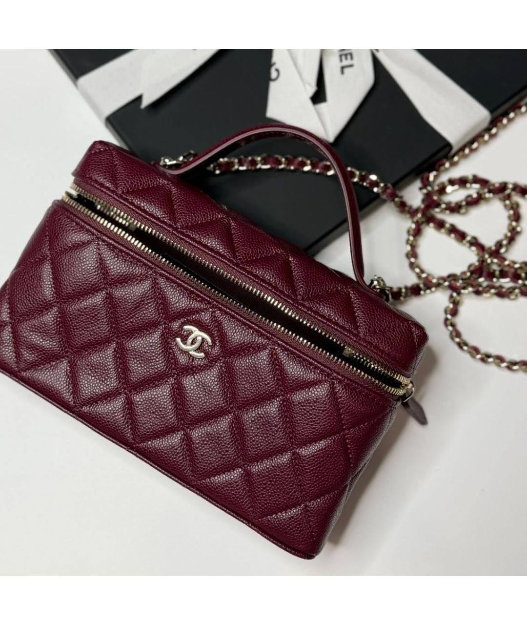 CHANEL Бордовая кожаная сумка через плечо, фото 3