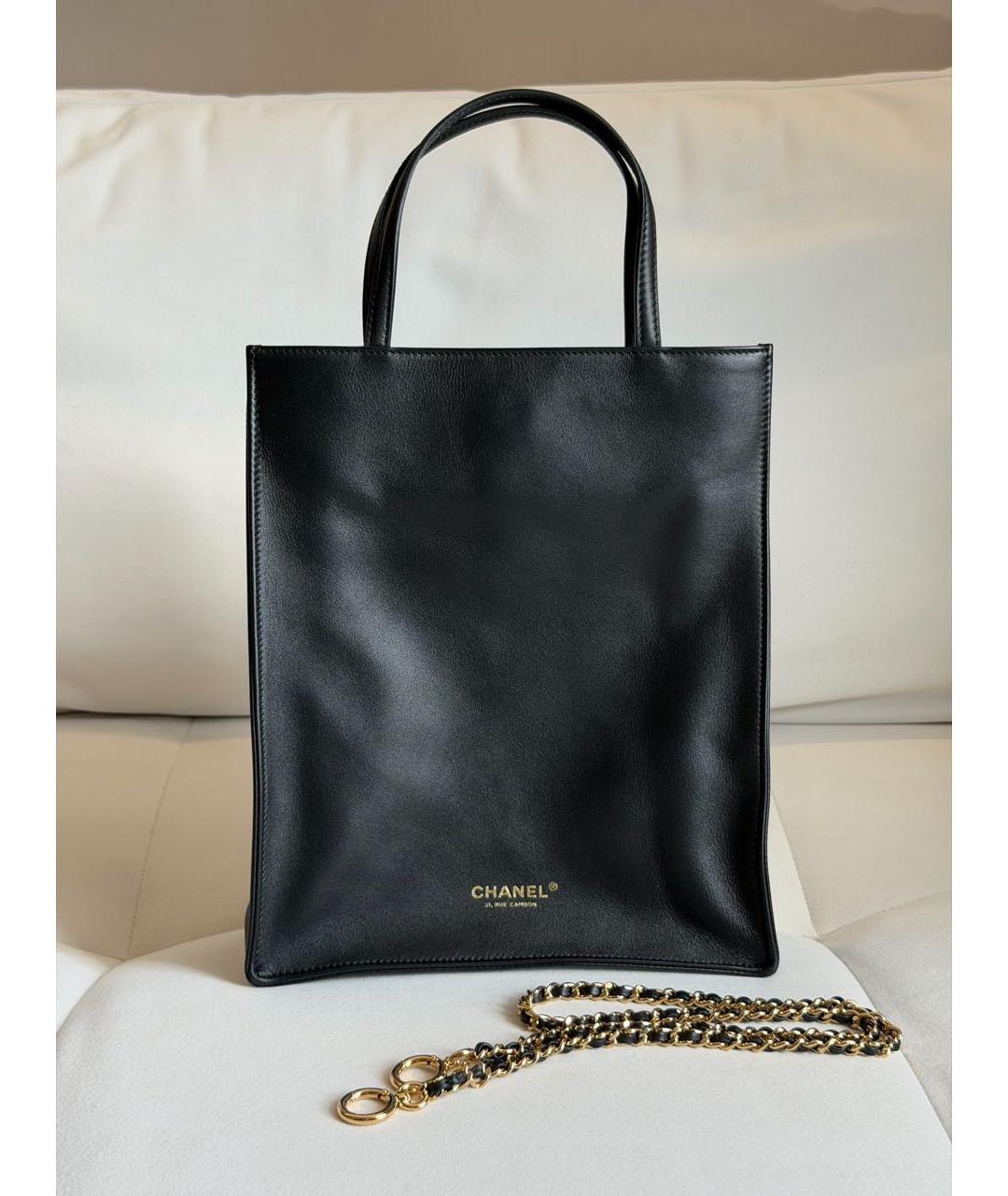 CHANEL Черная кожаная сумка с короткими ручками, фото 5