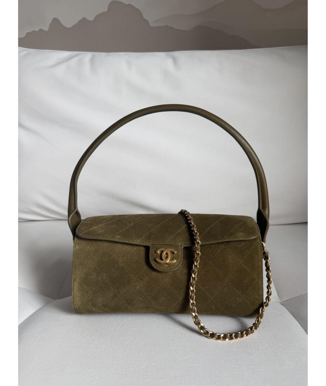CHANEL Хаки замшевая сумка с короткими ручками, фото 6