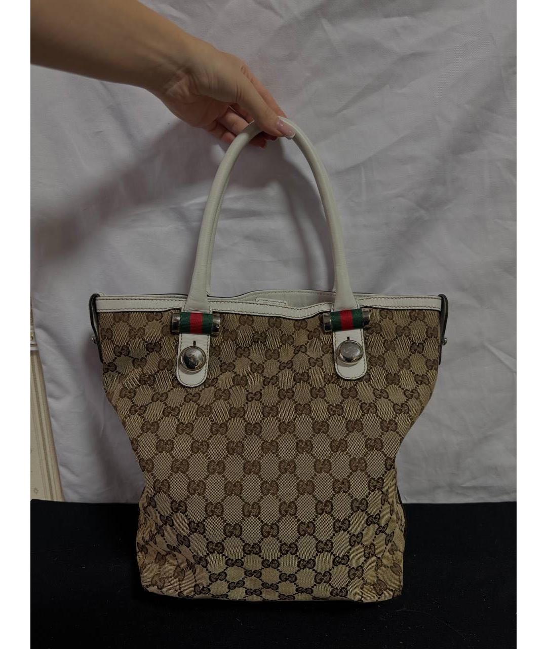 GUCCI Бежевая тканевая сумка тоут, фото 3