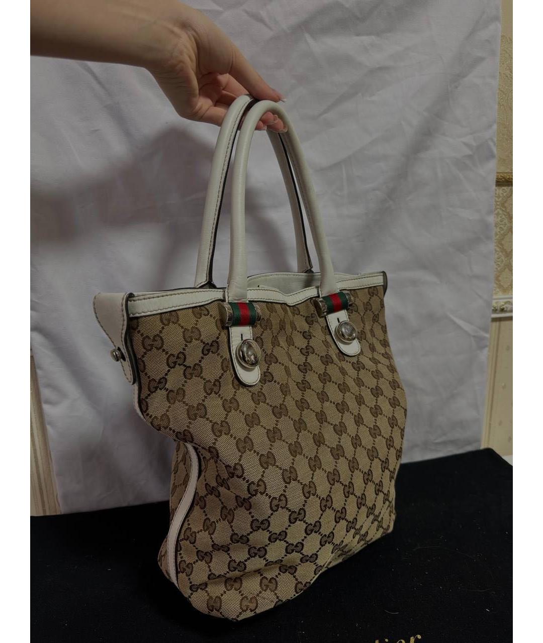 GUCCI Бежевая тканевая сумка тоут, фото 2