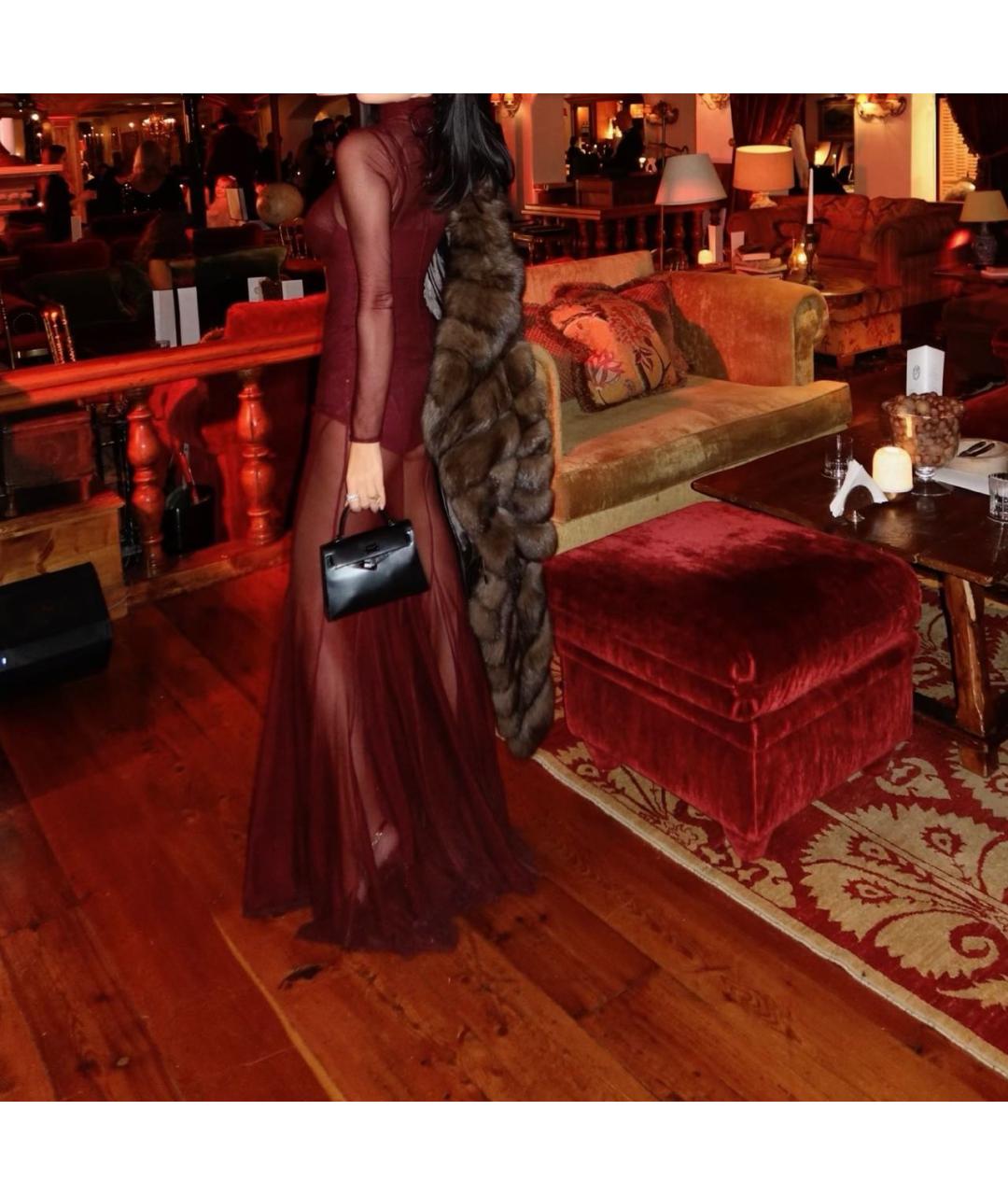 ELISABETTA FRANCHI Бордовое сетчатое вечернее платье, фото 5