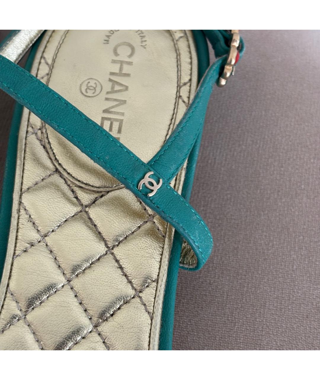 CHANEL Зеленые кожаные сандалии, фото 7