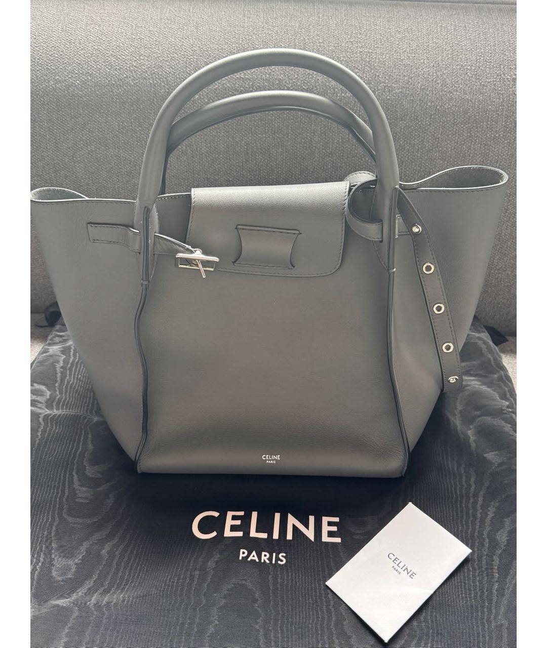 CELINE Серая кожаная сумка с короткими ручками, фото 2