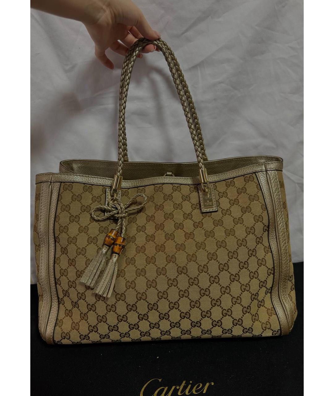 GUCCI Бежевая тканевая сумка тоут, фото 5