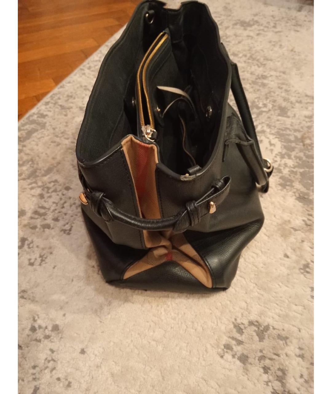 BURBERRY Черная кожаная сумка с короткими ручками, фото 2