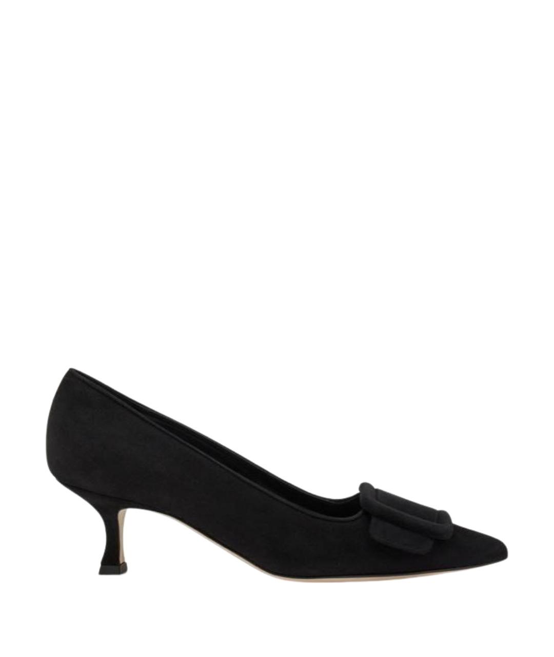 MANOLO BLAHNIK Черные замшевые лодочки на низком каблуке, фото 1