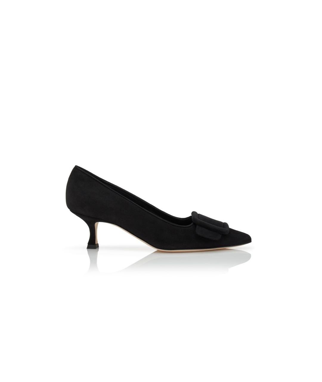 MANOLO BLAHNIK Черные замшевые лодочки на низком каблуке, фото 8