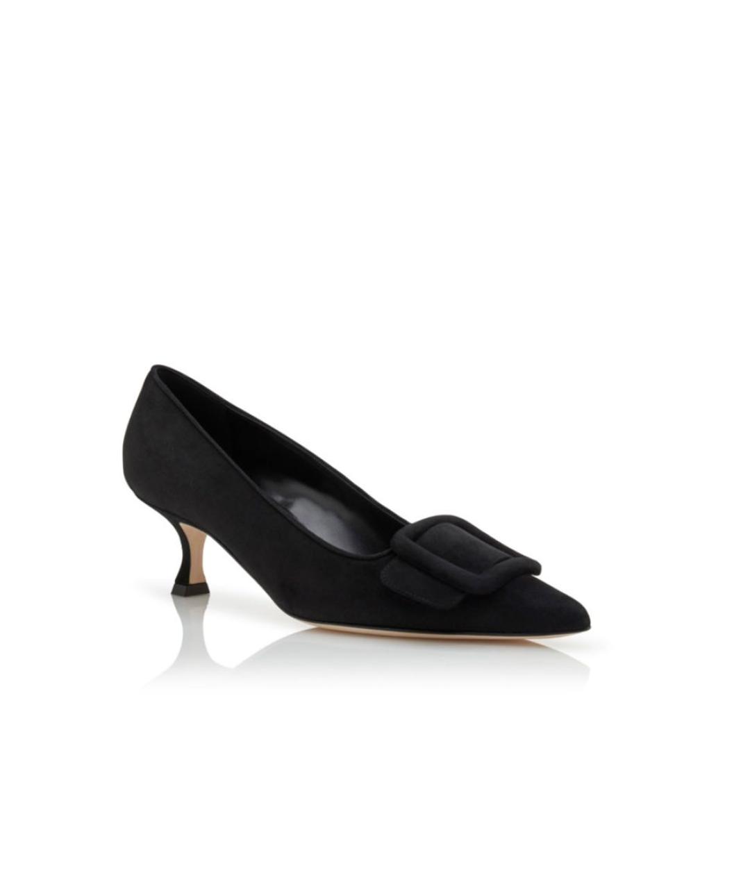 MANOLO BLAHNIK Черные замшевые лодочки на низком каблуке, фото 3
