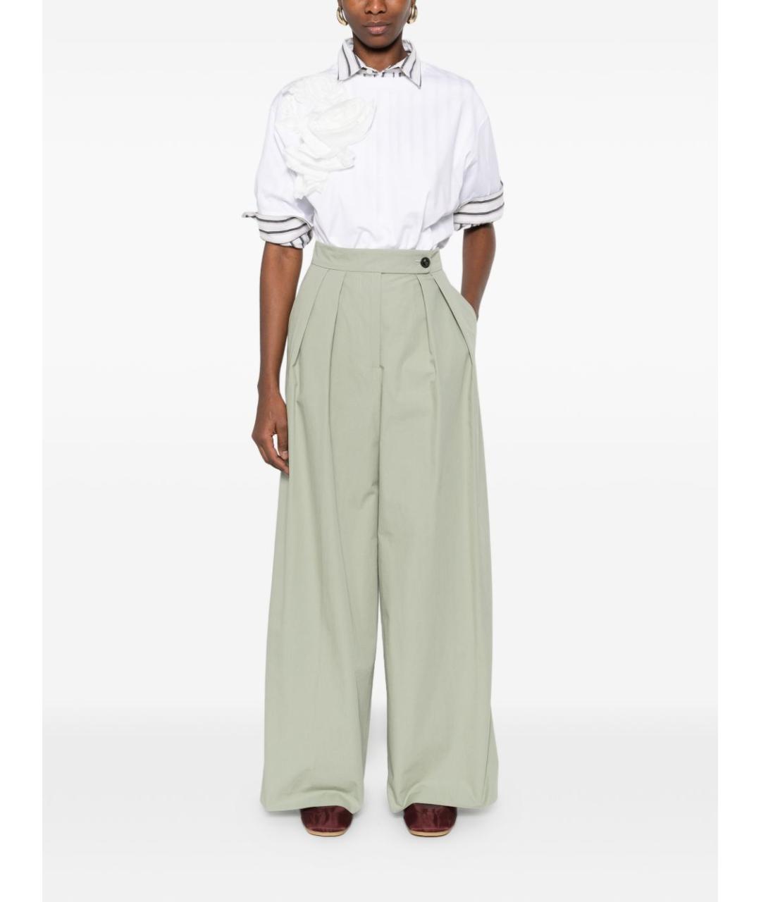 DRIES VAN NOTEN Зеленые хлопковые брюки широкие, фото 2