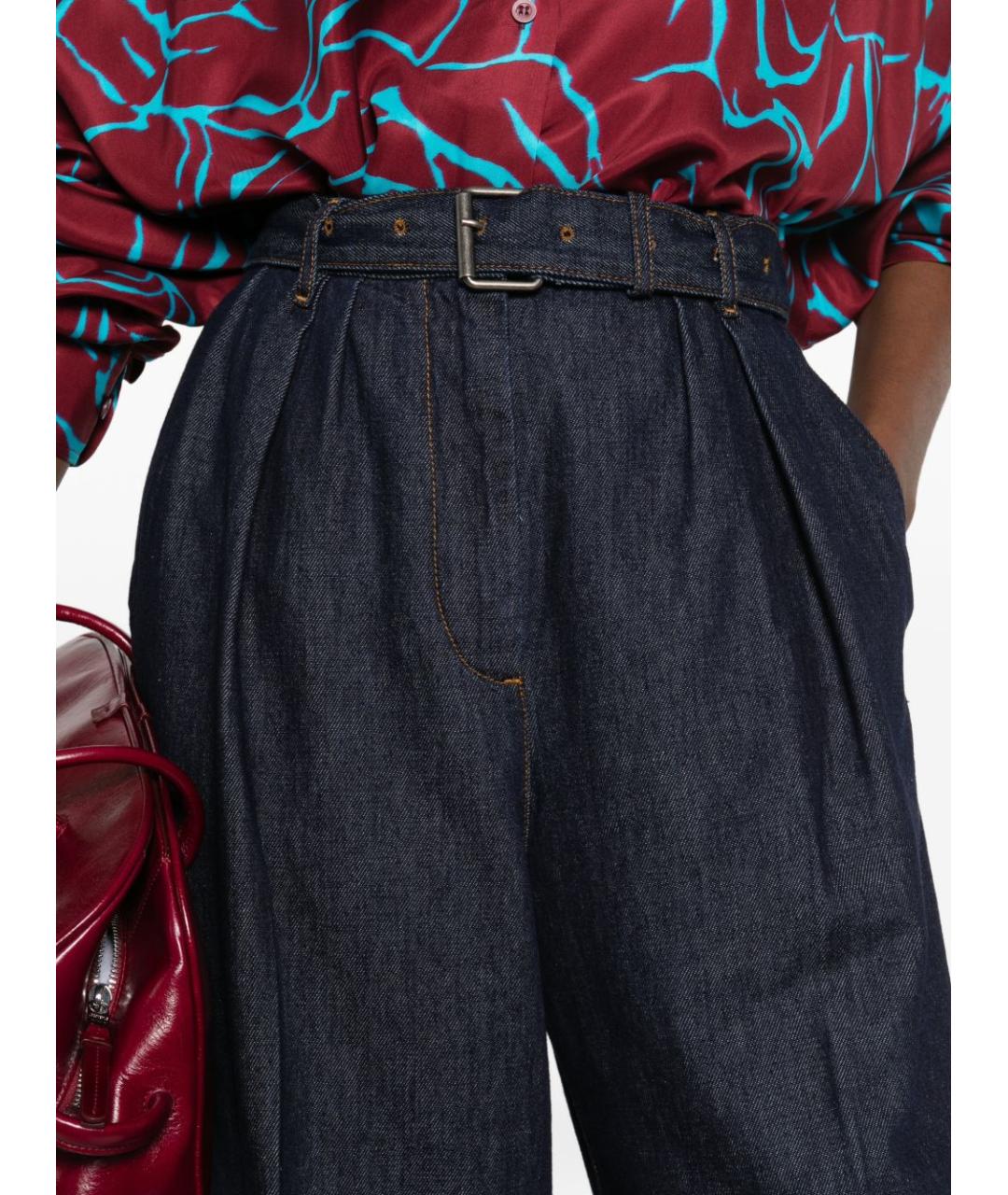 DRIES VAN NOTEN Синие хлопковые прямые брюки, фото 2