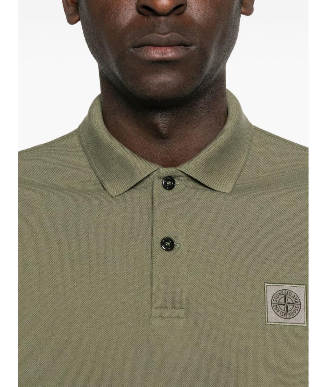 STONE ISLAND Хаки хлопковое поло с коротким рукавом, фото 5