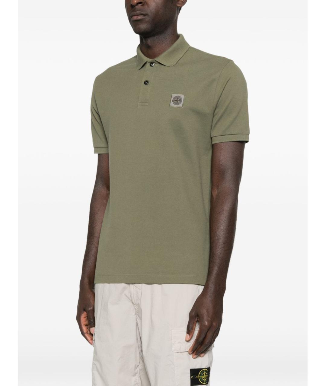 STONE ISLAND Хаки хлопковое поло с коротким рукавом, фото 4