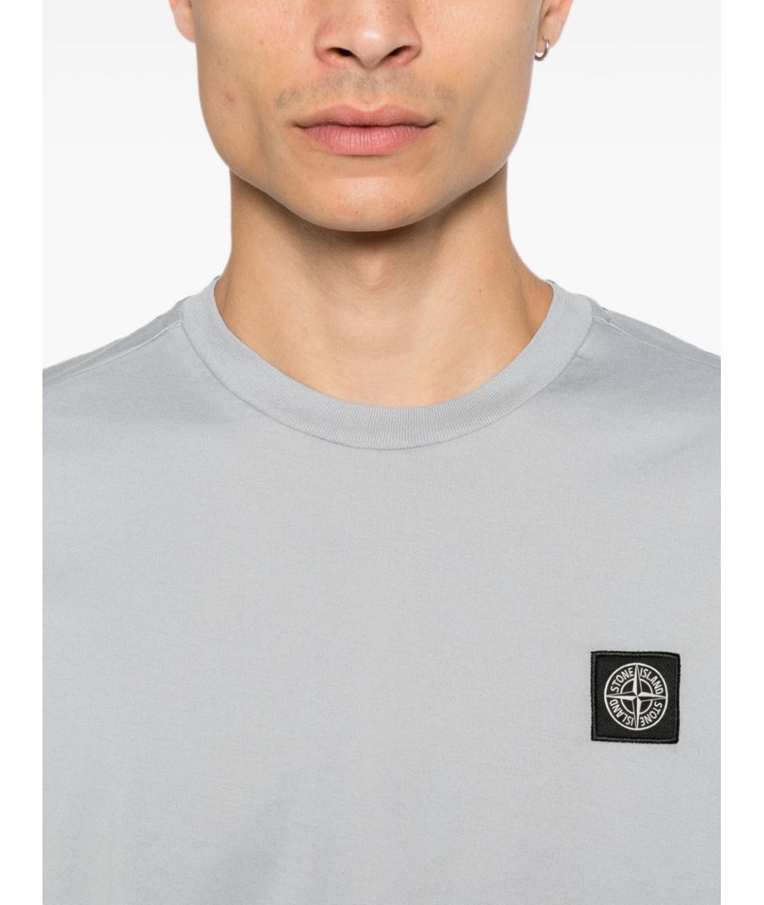 STONE ISLAND Серая хлопковая футболка, фото 3