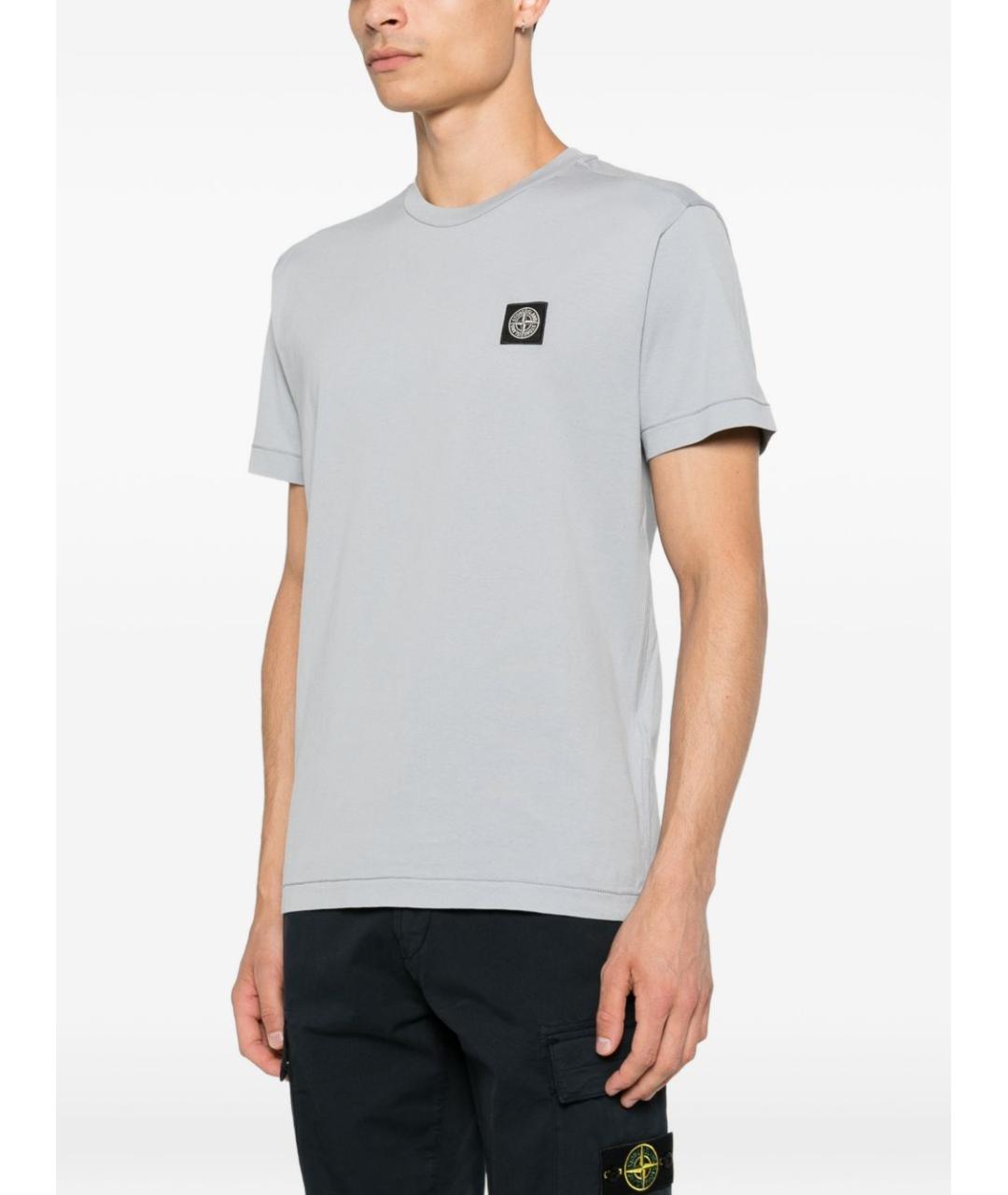 STONE ISLAND Серая хлопковая футболка, фото 4