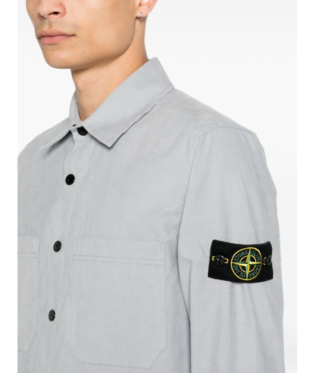 STONE ISLAND Серая хлопковая классическая рубашка, фото 4
