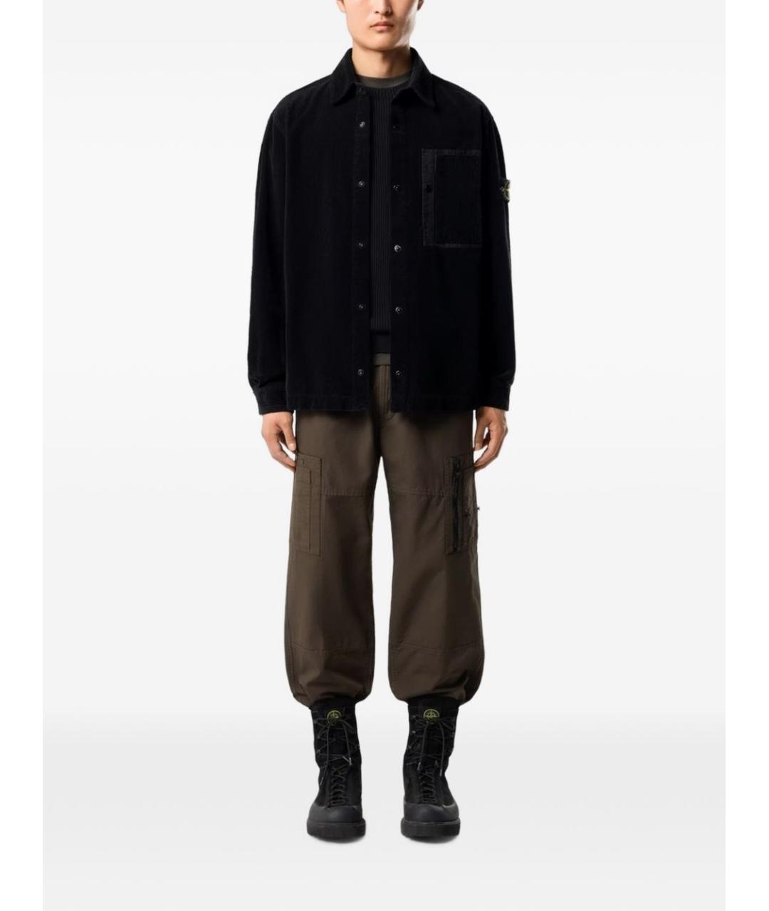 STONE ISLAND Черная хлопковая классическая рубашка, фото 3
