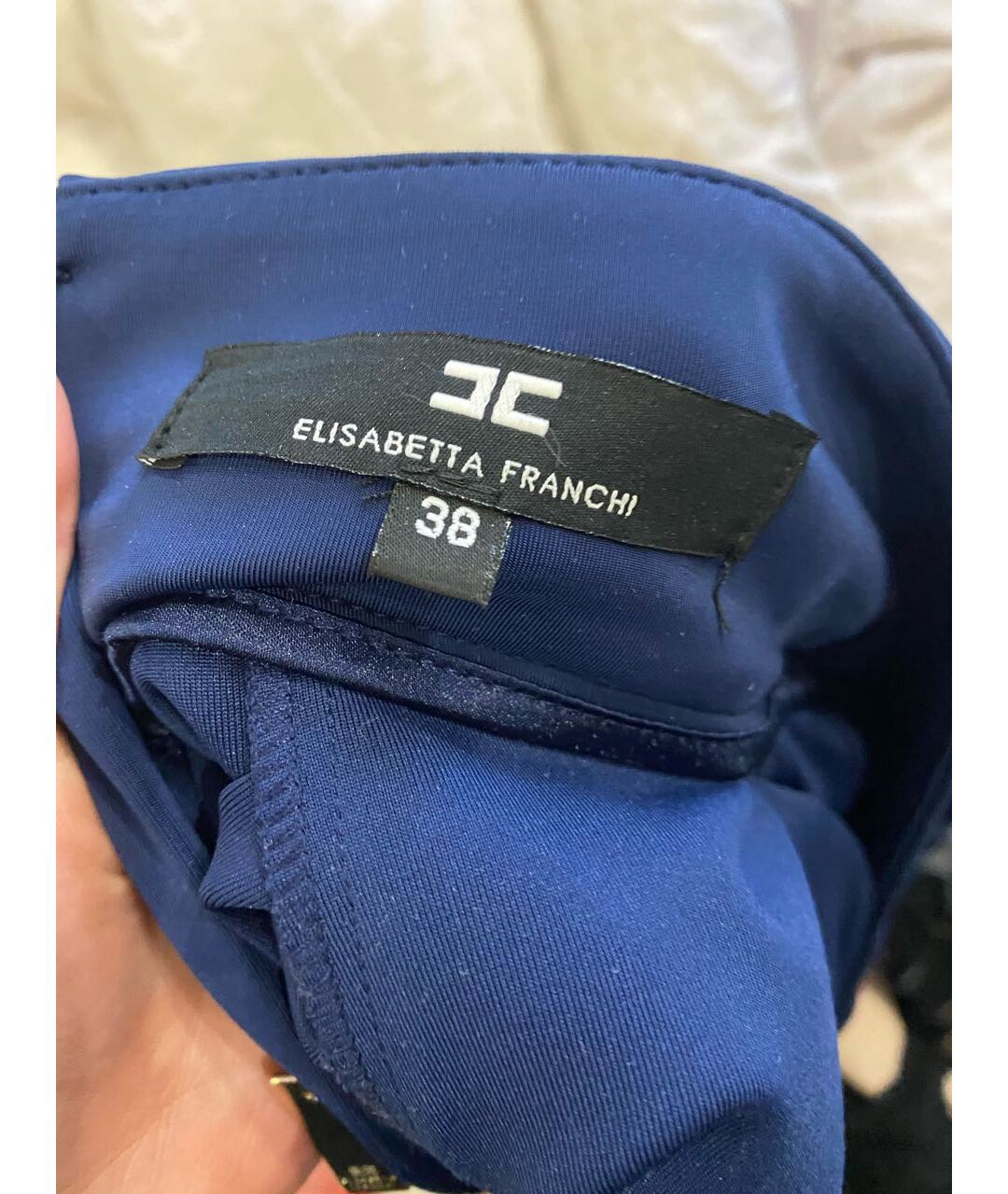 ELISABETTA FRANCHI Темно-синяя полиэстеровая юбка макси, фото 3