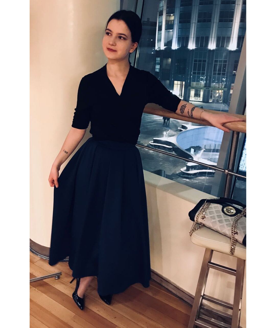 ELISABETTA FRANCHI Темно-синяя полиэстеровая юбка макси, фото 5