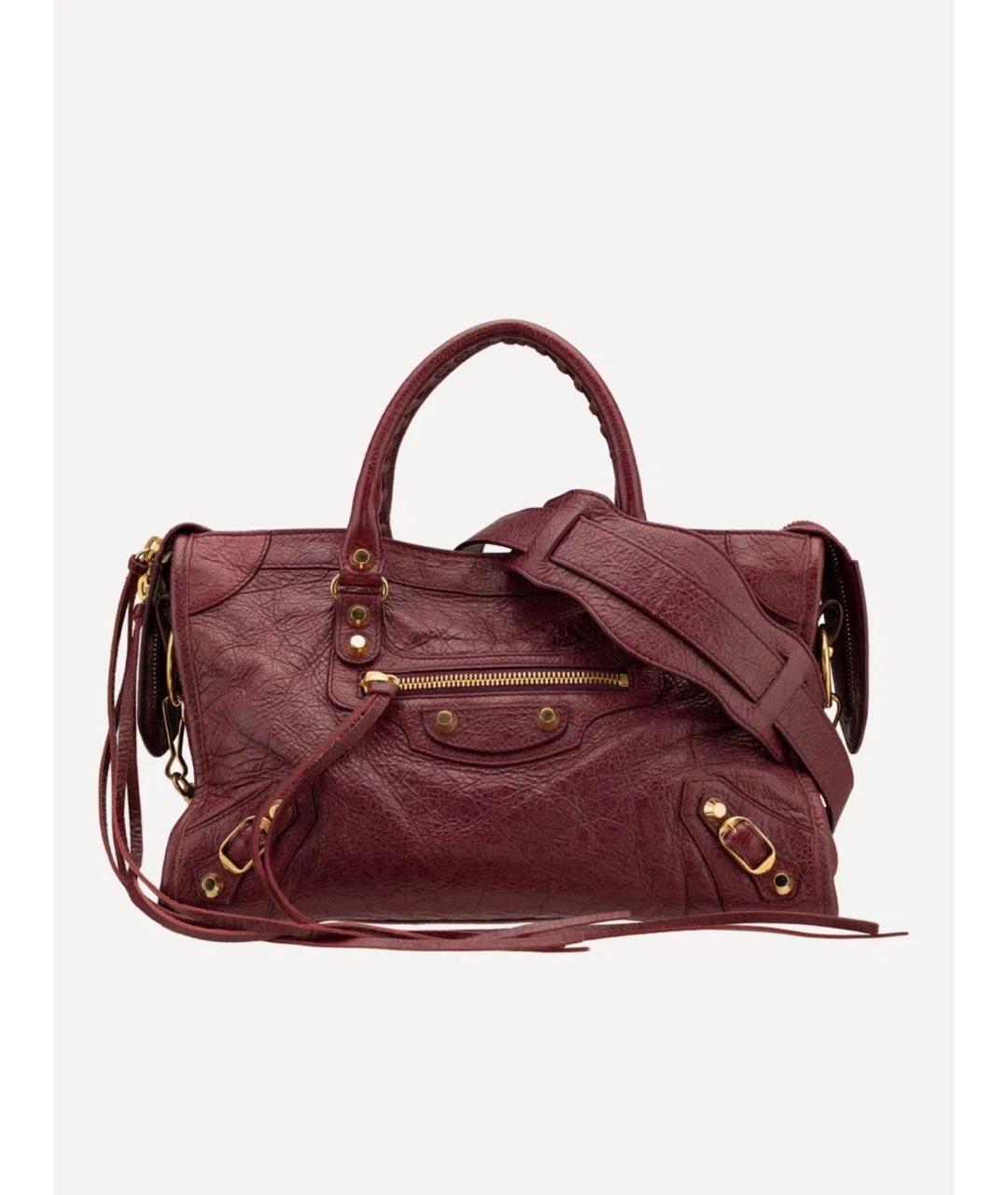 BALENCIAGA Бордовая кожаная сумка с короткими ручками, фото 9