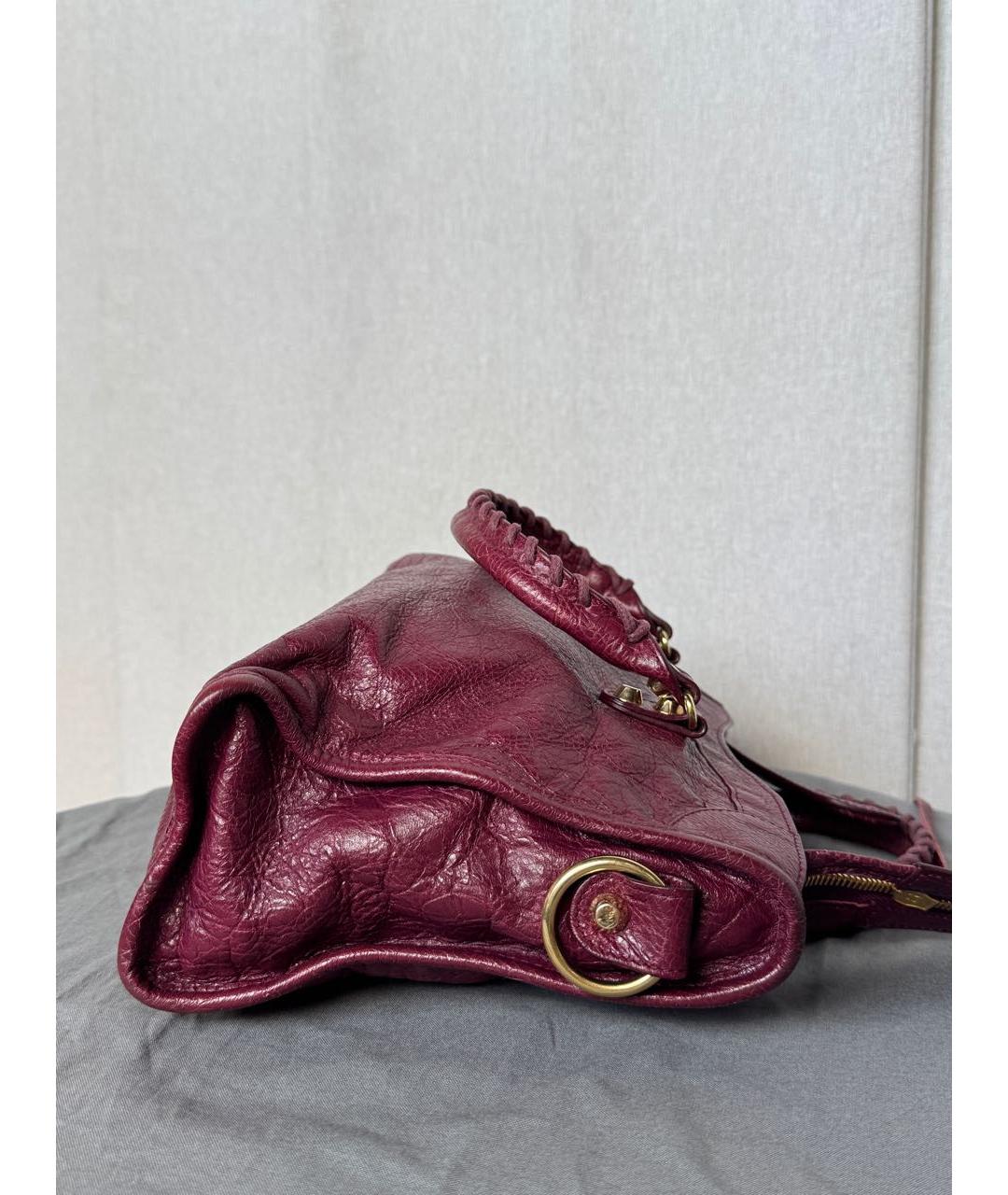 BALENCIAGA Бордовая кожаная сумка с короткими ручками, фото 7
