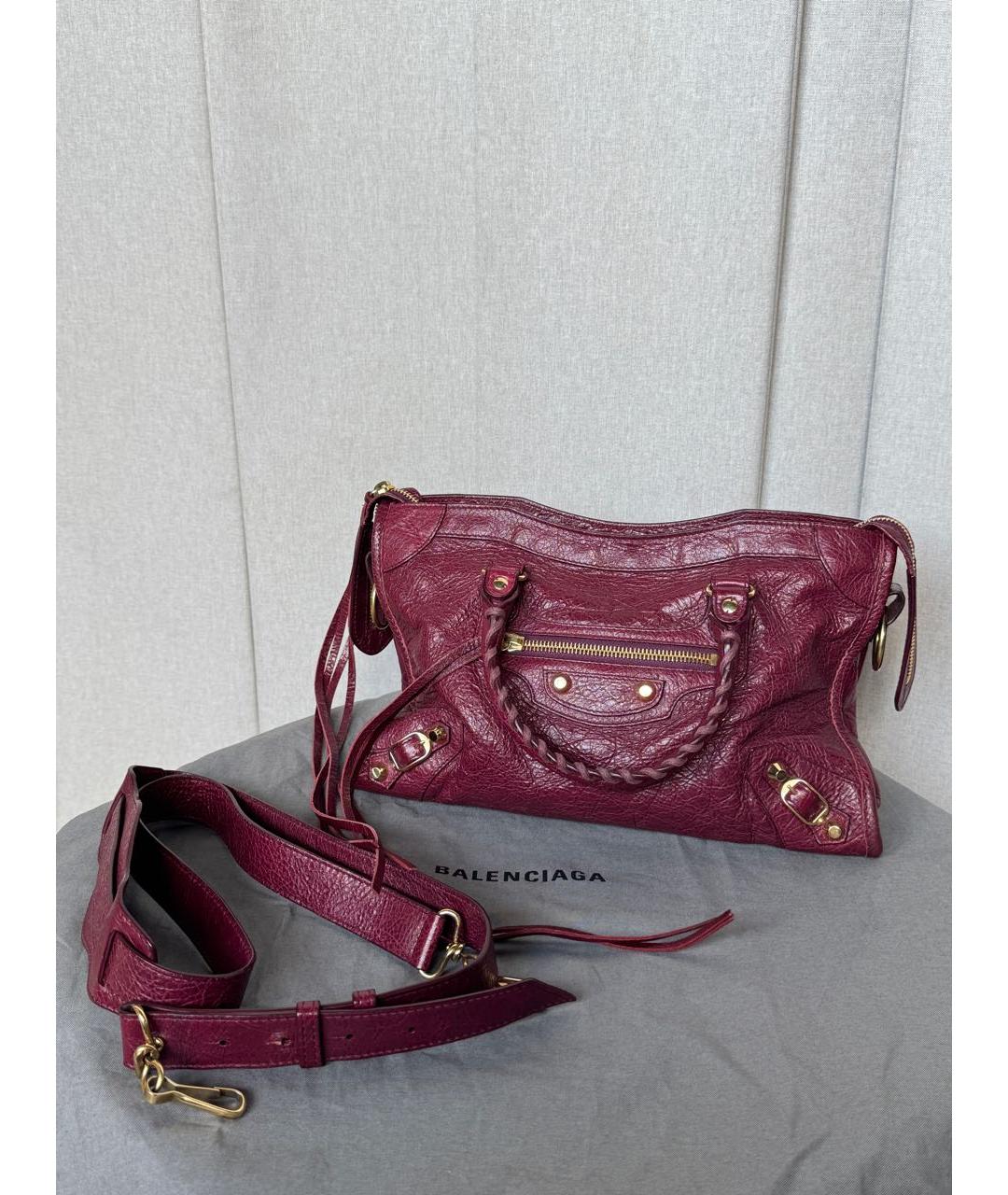 BALENCIAGA Бордовая кожаная сумка с короткими ручками, фото 5