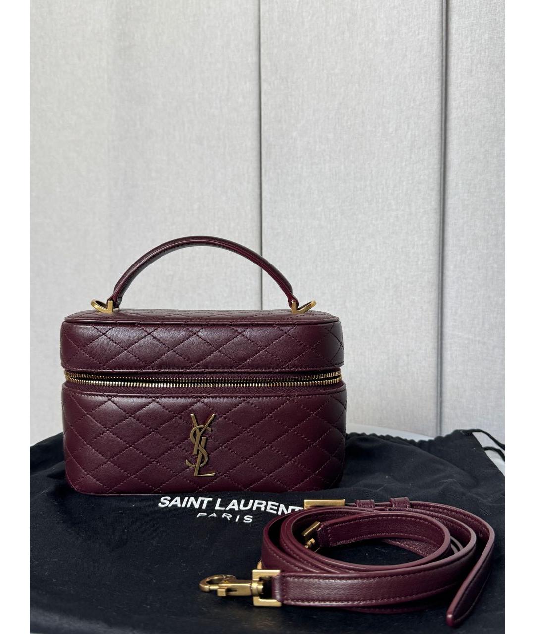SAINT LAURENT Бордовая кожаная сумка через плечо, фото 2