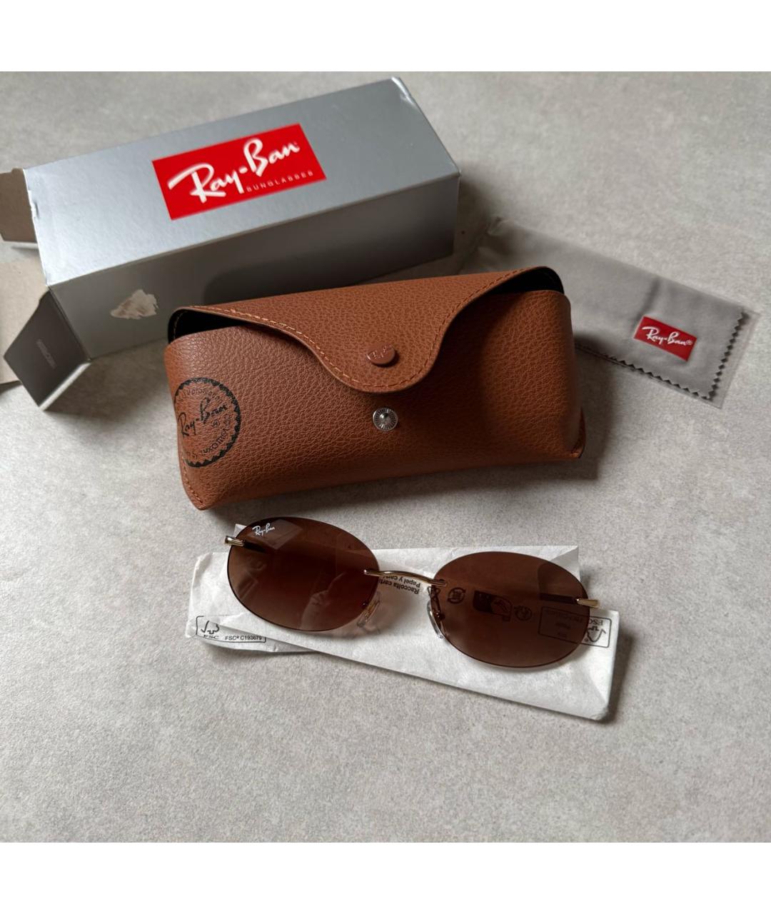 RAY BAN Золотые металлические солнцезащитные очки, фото 4