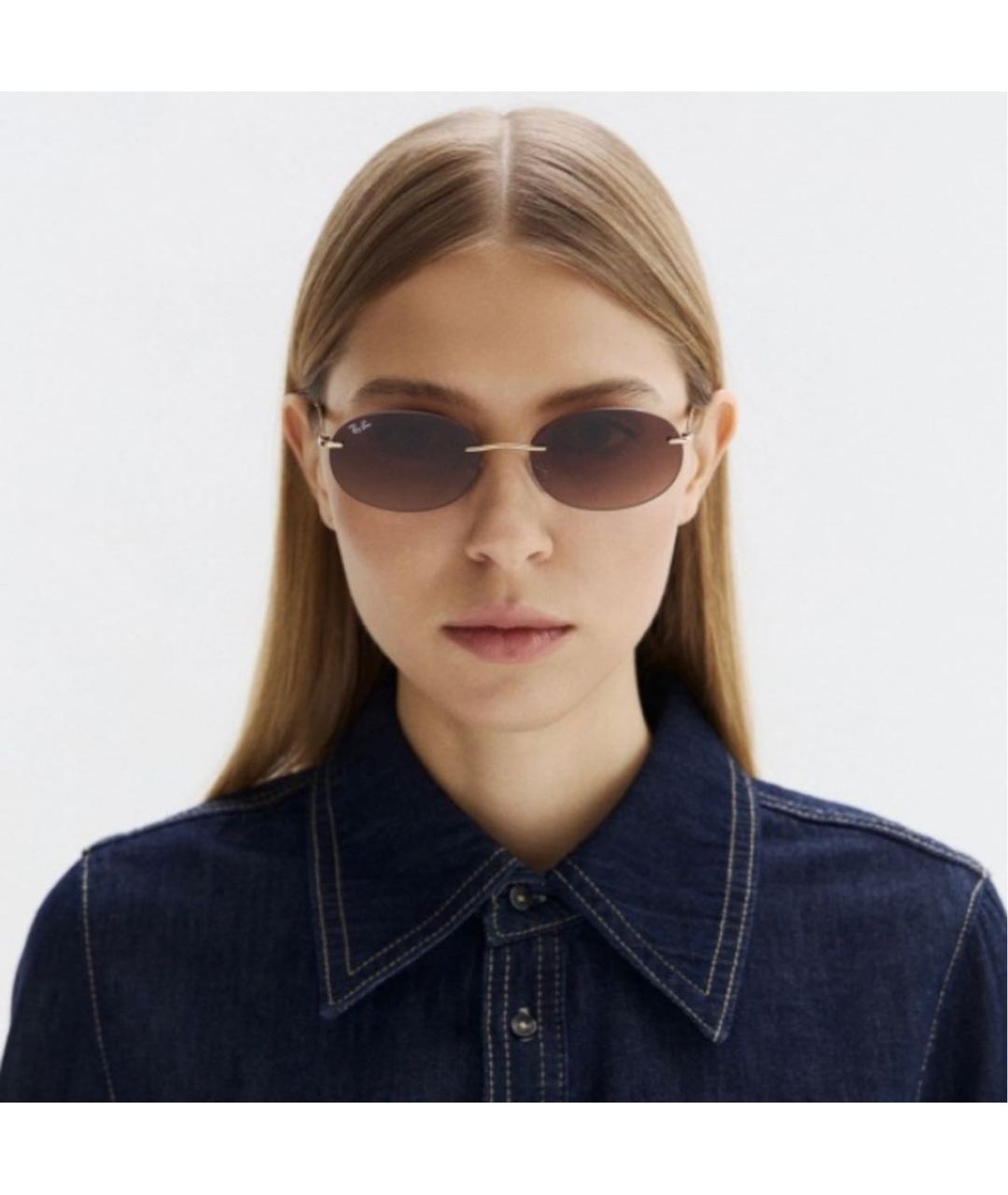 RAY BAN Золотые металлические солнцезащитные очки, фото 2