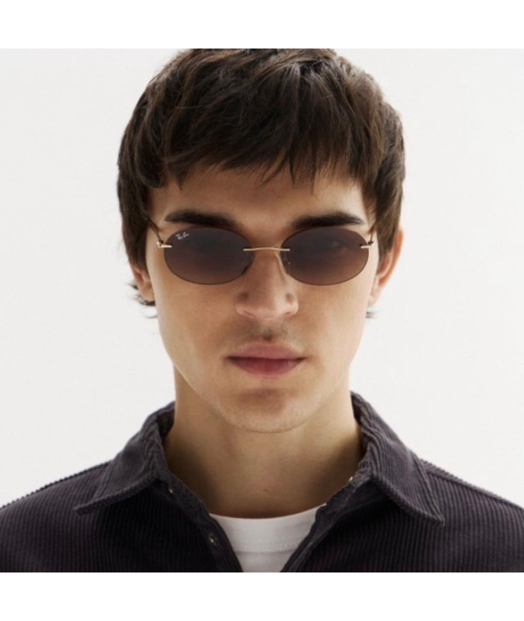 RAY BAN Золотые металлические солнцезащитные очки, фото 3
