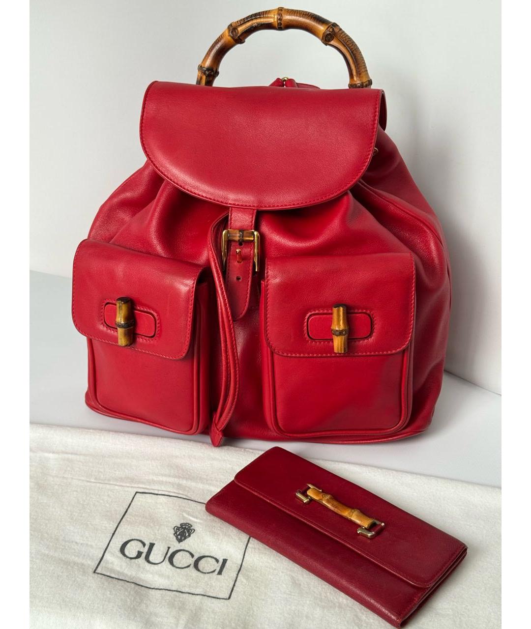 GUCCI Красный кожаный рюкзак, фото 2