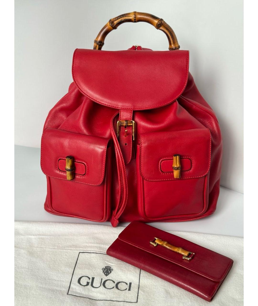GUCCI Красный кожаный рюкзак, фото 9