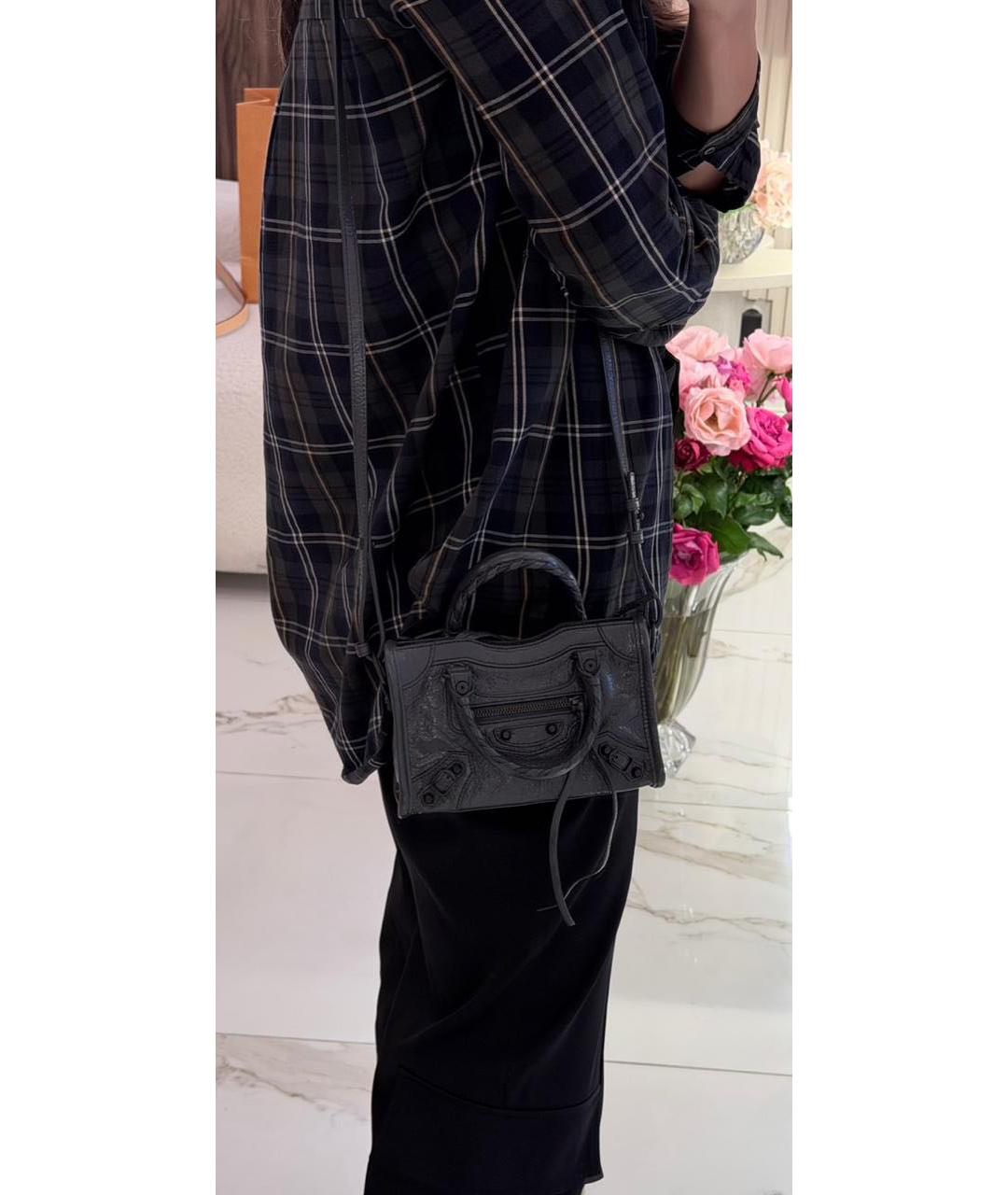 BALENCIAGA Антрацитовая кожаная сумка с короткими ручками, фото 3
