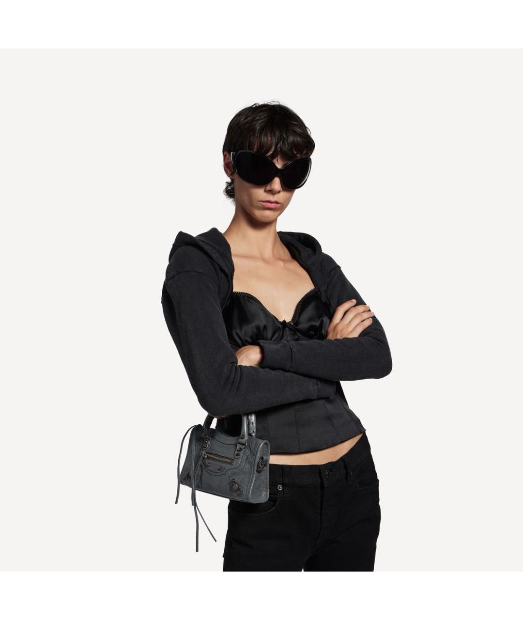 BALENCIAGA Антрацитовая кожаная сумка с короткими ручками, фото 5