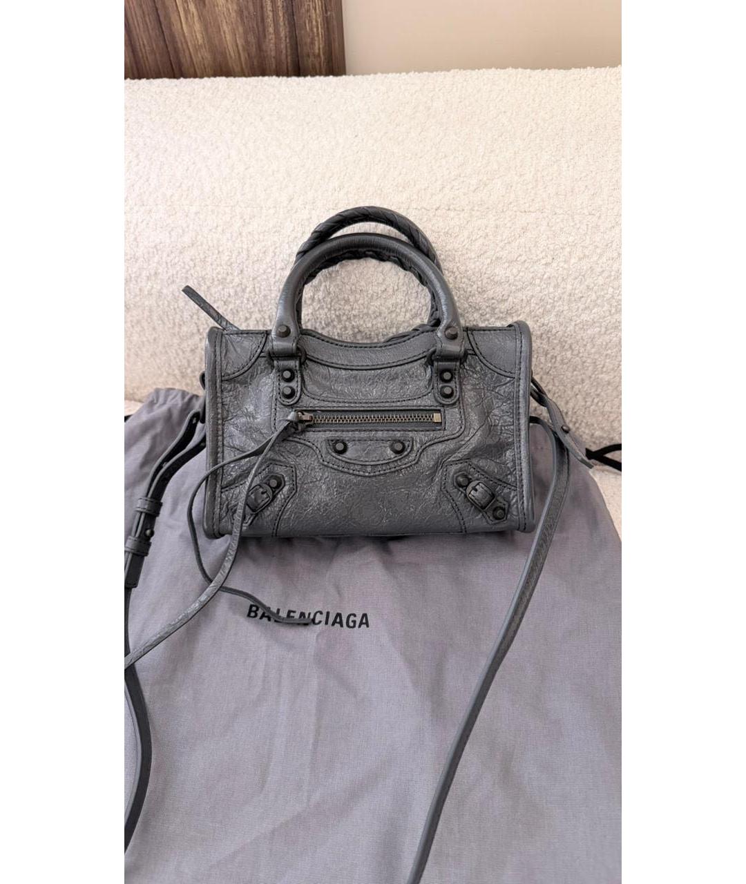 BALENCIAGA Антрацитовая кожаная сумка с короткими ручками, фото 6