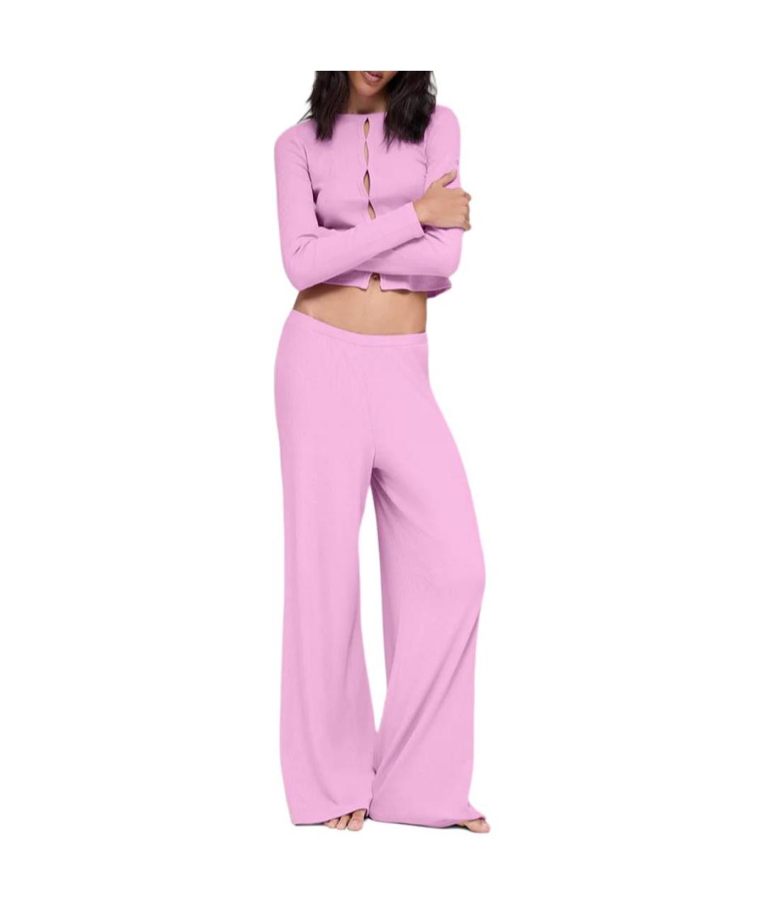 ALO YOGA Розовые полиэстеровые прямые брюки, фото 2