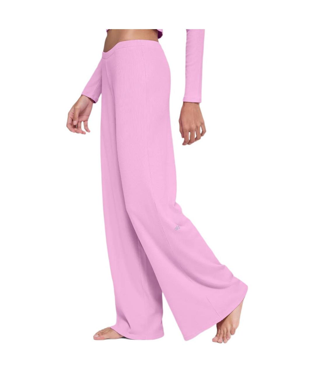 ALO YOGA Розовые полиэстеровые прямые брюки, фото 1