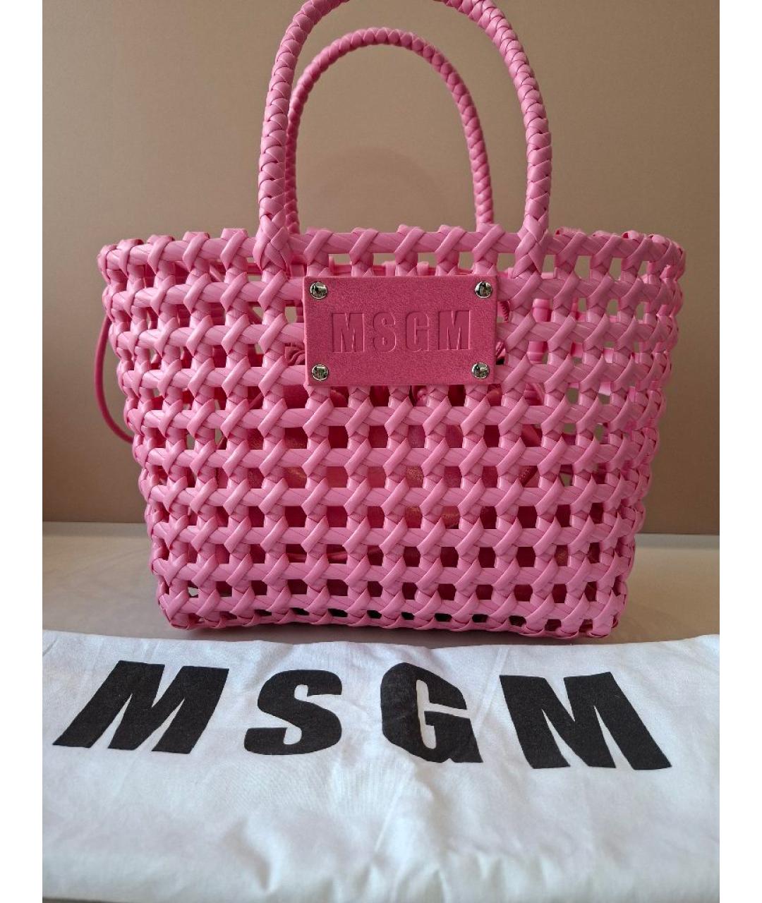 MSGM Розовая плетеная пляжная сумка, фото 7
