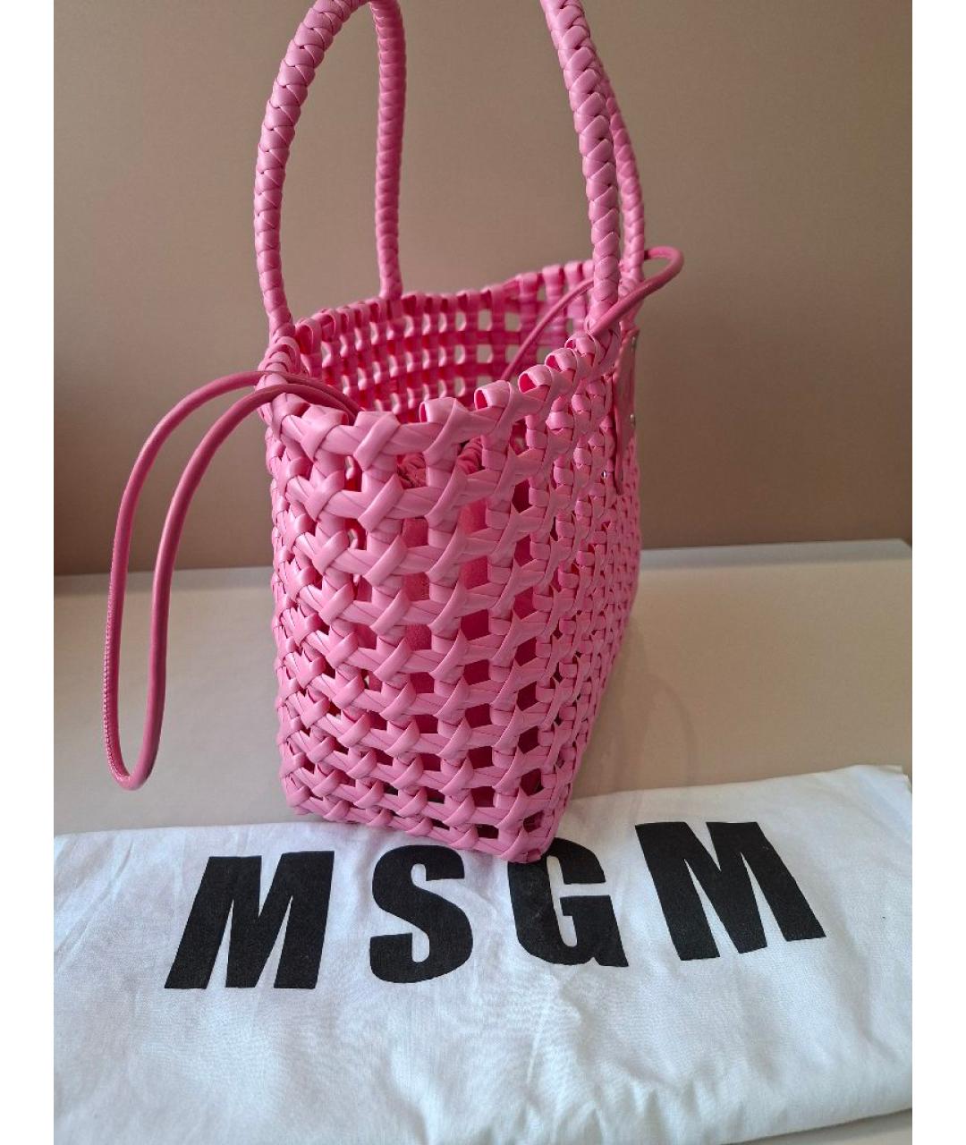 MSGM Розовая плетеная пляжная сумка, фото 2
