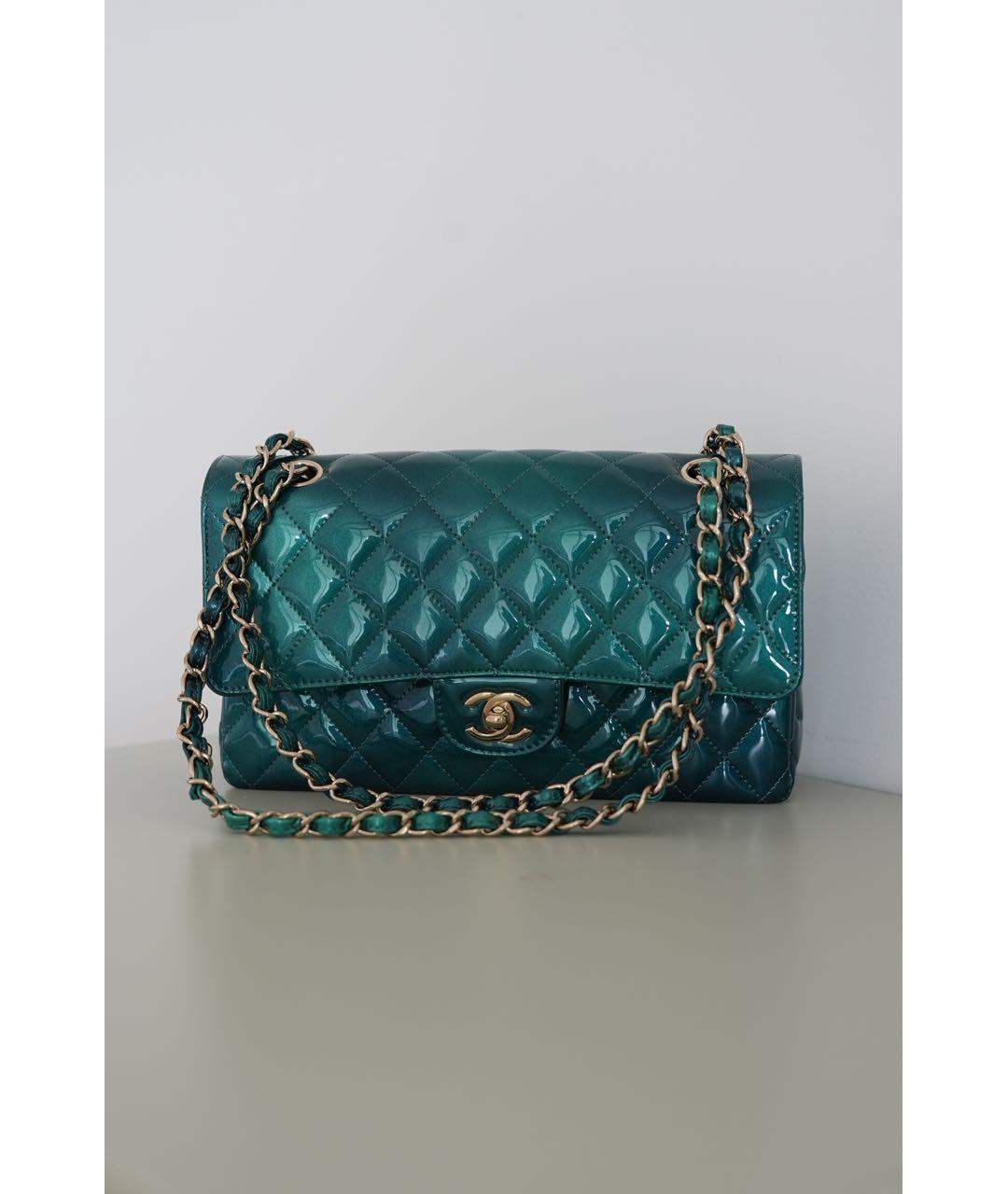 CHANEL Бирюзовая сумка через плечо из лакированной кожи, фото 9