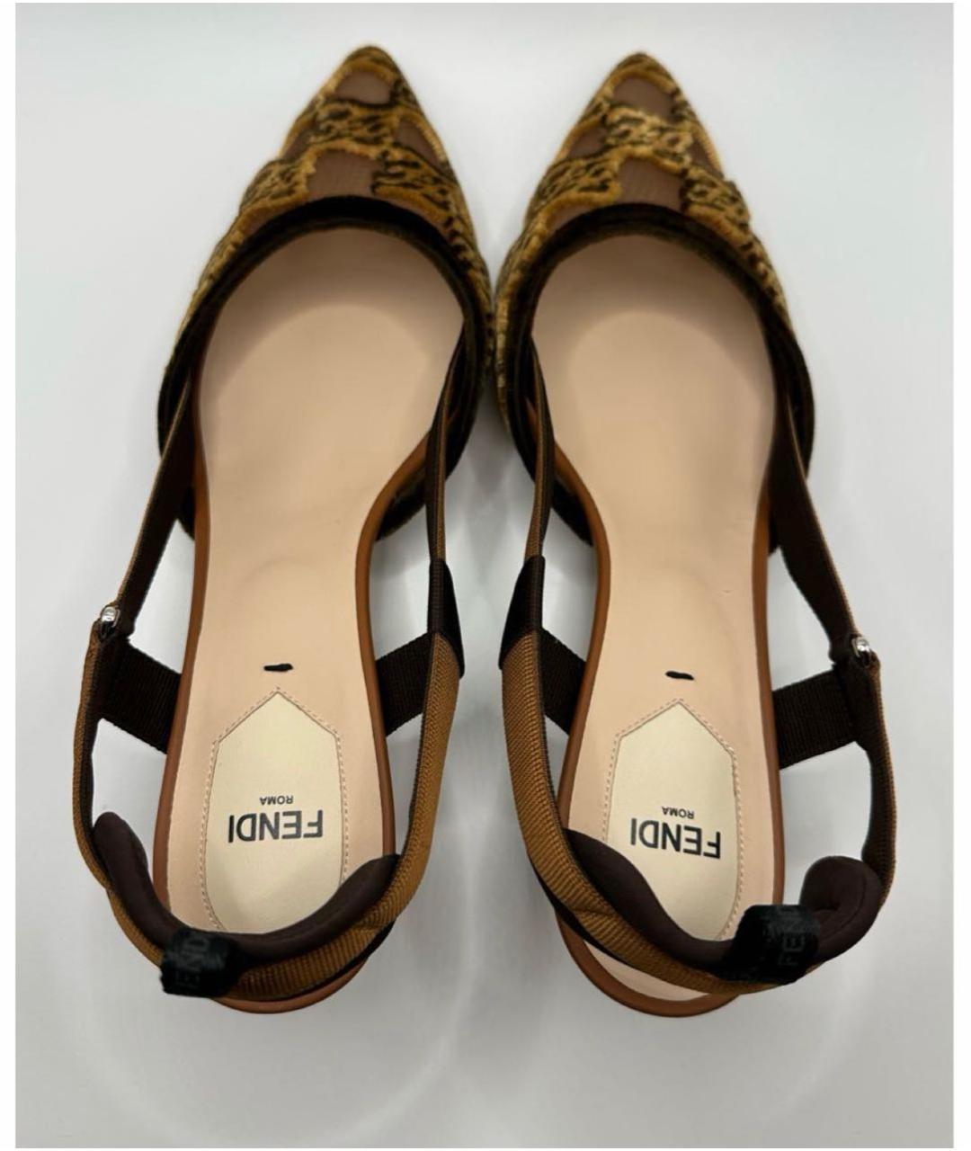 FENDI Коричневые бархатные лодочки на низком каблуке, фото 3