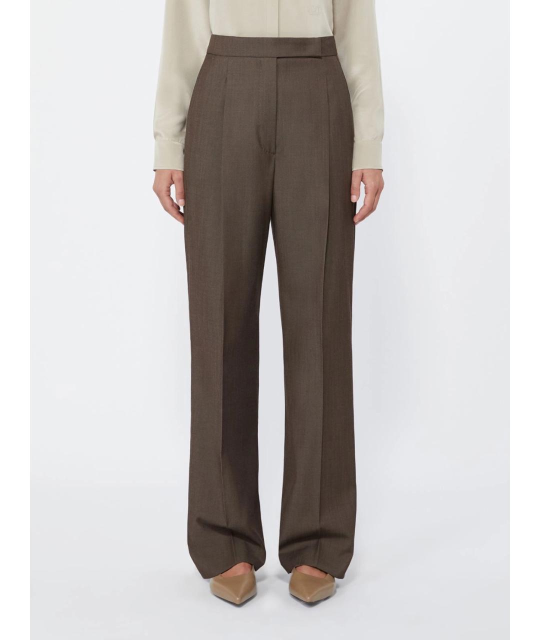 MAX MARA Коричневые шерстяные прямые брюки, фото 3