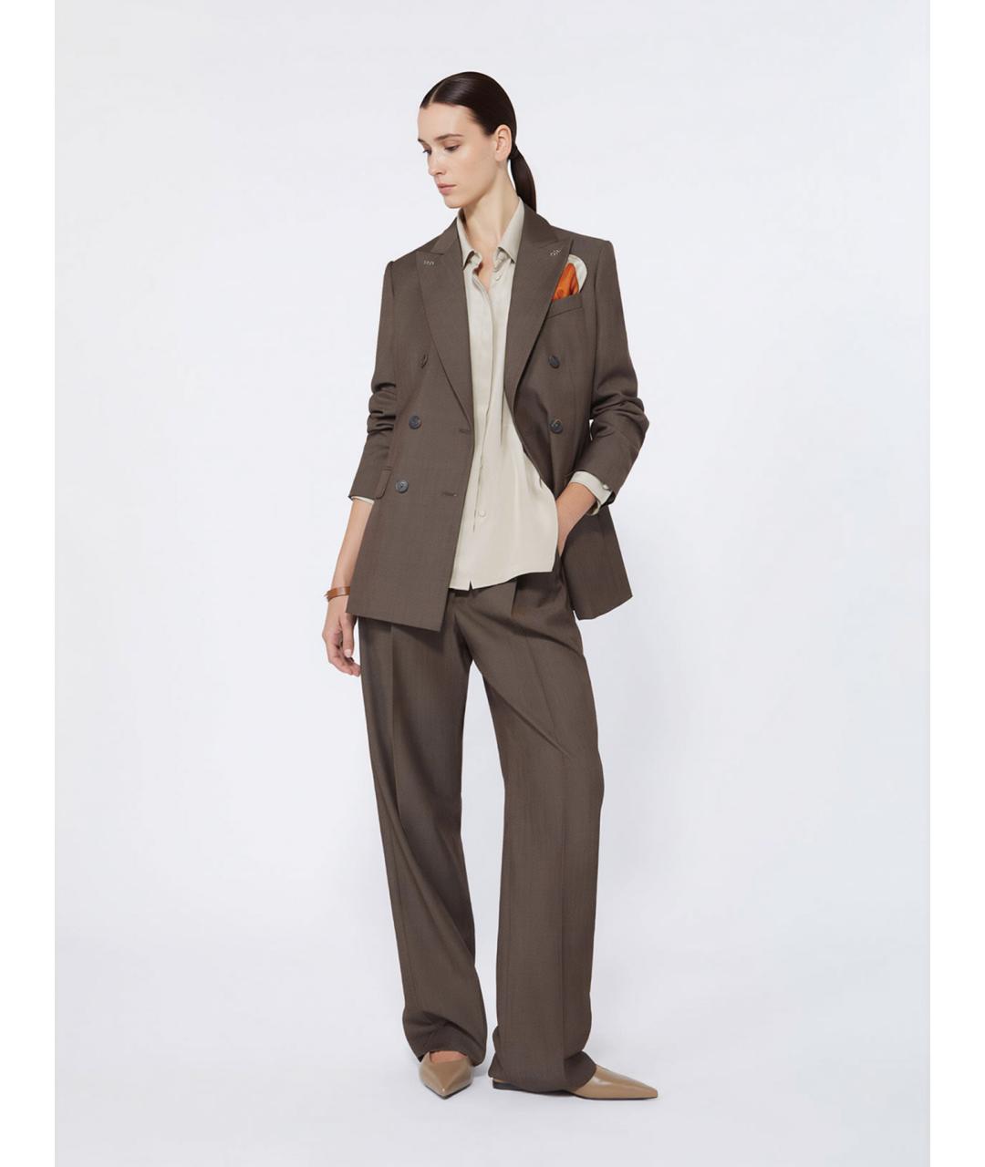 MAX MARA Коричневые шерстяные прямые брюки, фото 2