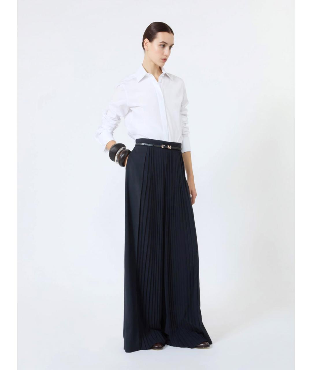 MAX MARA Темно-синие шерстяные брюки широкие, фото 2