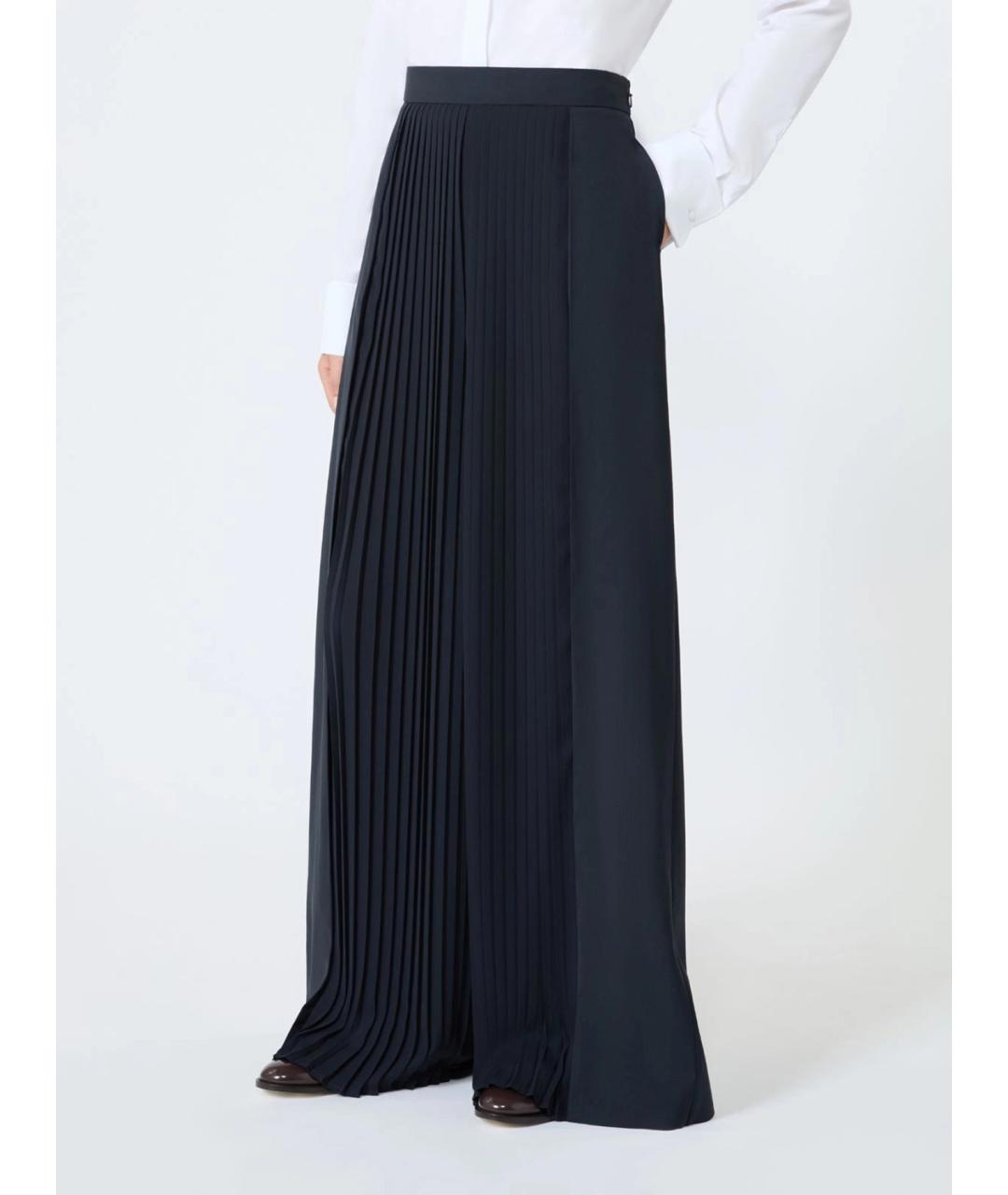 MAX MARA Темно-синие шерстяные брюки широкие, фото 3