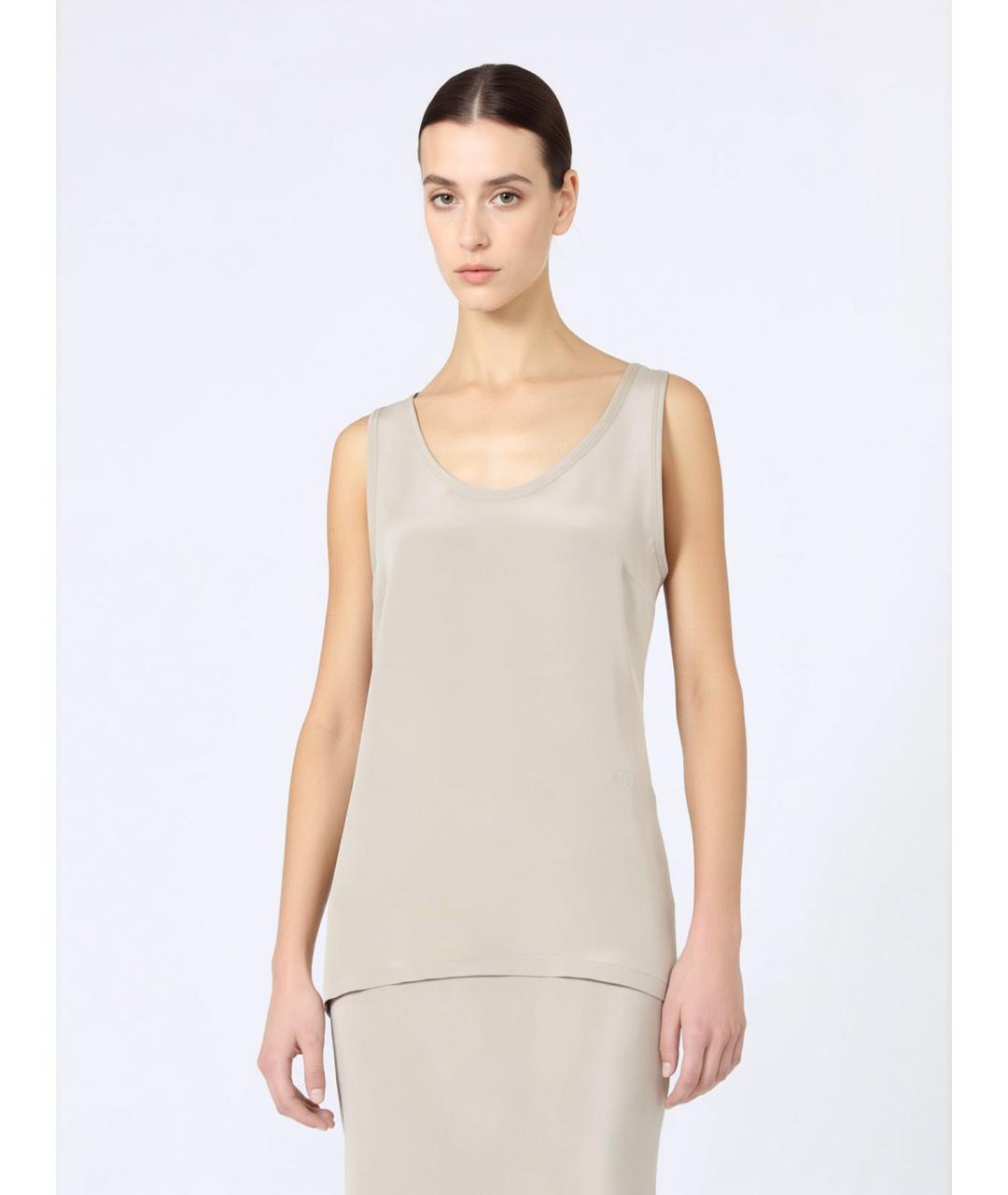 MAX MARA Бежевая шелковая майка, фото 3