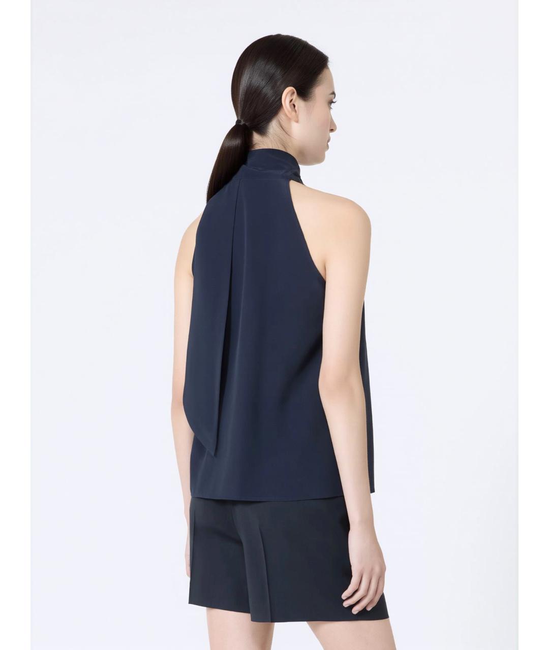 MAX MARA Темно-синяя шелковая блузы, фото 4